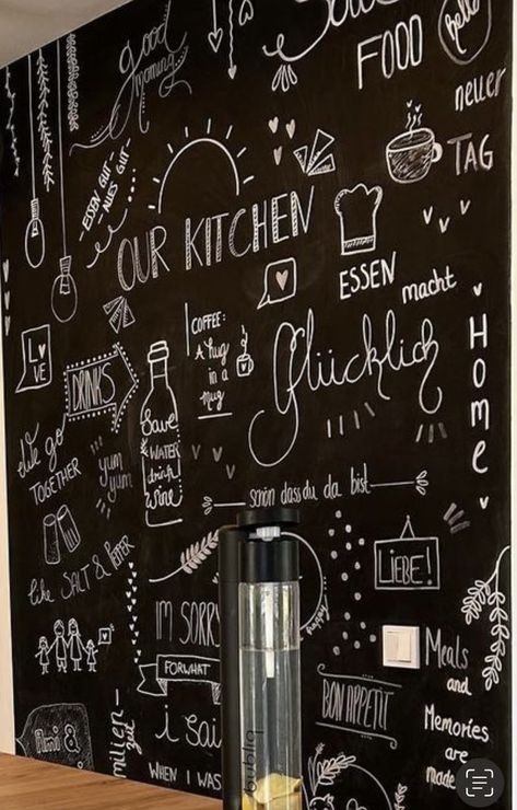 Chalk Wall Restaurant, Restaurant Chalkboard Ideas, Chalkboard Wall Kitchen, Blackboard Lettering, Bistro Interior, Farm Style Kitchen, Chalkboard Wall Art, Charcoal Walls, Blackboard Art