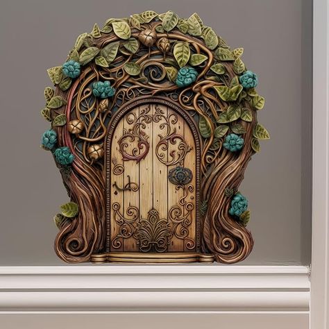 Amazon.com: Vines and Flowers Fairy Door - Fairy Door Wall Sticker : Tools & Home Improvement Fairy Gnome, Vines And Flowers, Elf Door, Mouse Hole, Wooden Things, Fairy Stuff, Mural 3d, Mushroom Fairy, Collage Ideas