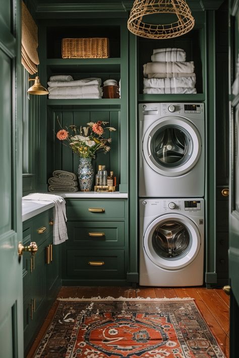 Laundry In A Cupboard Ideas, Laundry Area Cabinets, Small Laundry Room Corner Cabinet Ideas, Small Space Utility Room, Small Laundry With Storage, Laundry In A Cupboard, Functional Small Laundry Room, Tiny Home Laundry Room, Small Laundry Pantry