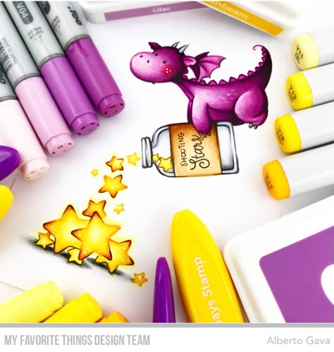 💜🌟 Shooting Stars – MFT Vault Release 🌟💜 | Cartoon Art Drawing, Ohuhu Markers, Alcohol Ink Markers, Copic Ciao, Copic Marker Art, White Gel Pen, Mft Stamps, Coloring Tutorial, Copic Coloring