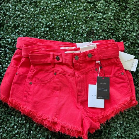 Red shorts outfit