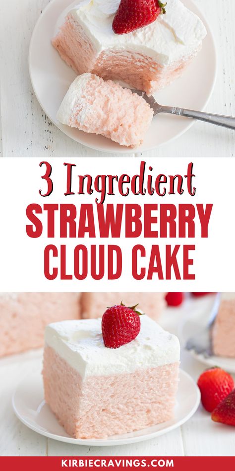 This delicious 3 Ingredient Strawberry Cloud Cake doesn’t need any flour, eggs, added sugar, butter or oil. It is a very light and refreshing no bake dessert. This unique cake is very light, fluffy, and melts in your mouth. This recipe uses fresh ripe strawberries. Try to use sweet strawberries because the cake does not have any added sugar. I don’t recommend using frozen strawberries because they will make the batter too watery. Healthy Strawberry Dessert Recipes, Things To Make With Cake Flour, Dessert For Diet, Light Strawberry Desserts Recipes, Desserts With Butter, Healthy Strawberry Recipes Desserts, No Flour Cakes, Easy Low Sugar Desserts, No Egg Easy Desserts