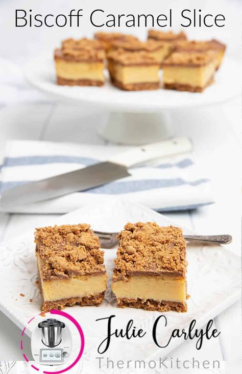 Biscoff Slice, 3 Layer Dessert, Biscoff Caramel, Chocolate Weetbix Slice, Layer Dessert, Caramel Biscuits, Biscoff Recipes, Thermomix Baking, Baked Caramel