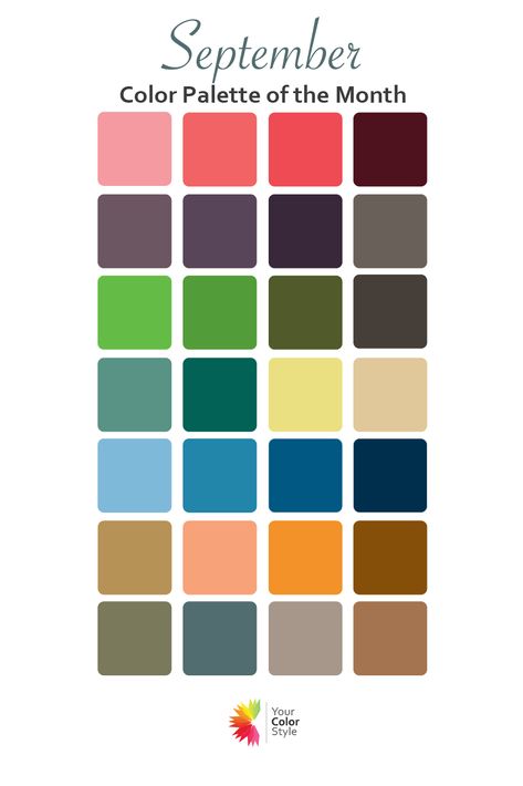 September Color Palette of the Month - Your Color Style September Color Palette 2023, 12 Months Color Palette, September Colour Palette, November Color Palette, September Color Palette, Embroidery Journal, September Colors, Your Color Style, Colour Pallets