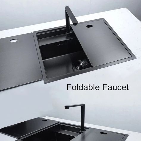 Hidden Kitchen Sinks With Folded Faucet Kitchen Sink Stainless Steel Double Bowl Above Bar Counter Undermount Laundry Sink _ - AliExpress Mobile Kitchen Sink, Organisation, Hidden Sink, Faucet Kitchen, Hidden Kitchen, Rv Kitchen, Laundry Sink, Bar Sink, Kitchen Sinks