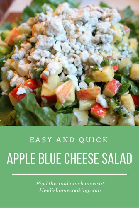 This apple blue cheese salad is a healthy side dish or potluck meal. It is made with romaine lettuce or spring mix, an olive oil based dressing, and blue cheese crumbles. It is the perfect treat for fall and will brighten your plate! Apple Blue Cheese Salad, Oil Based Dressing, Spring Mix Salad Recipes, Blue Cheese Salad Recipes, Potluck Food, Summertime Food, Blue Cheese Crumbles, Blue Cheese Recipes, Spring Mix Salad