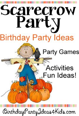 Scarecrow theme party ideas for kids, tweens and teens. Scarecrow theme party games, activities, scavenger hunt and more.  Great ideas for ages 1, 2, 3, 4, 5, 6, 7, 8, 9, 10, 11, 12, 14, 15, 16, 17 years old.  http://www.birthdaypartyideas4kids.com/scarecrow-party.html Dress The Scarecrow Game, Scarecrow Party Theme, Harvest Feast Games, Scarecrow Party Ideas, Scarecrow Theme Ideas, Scarecrow Games, Farm Party Games, Scarecrow Activities, Scarecrow Party