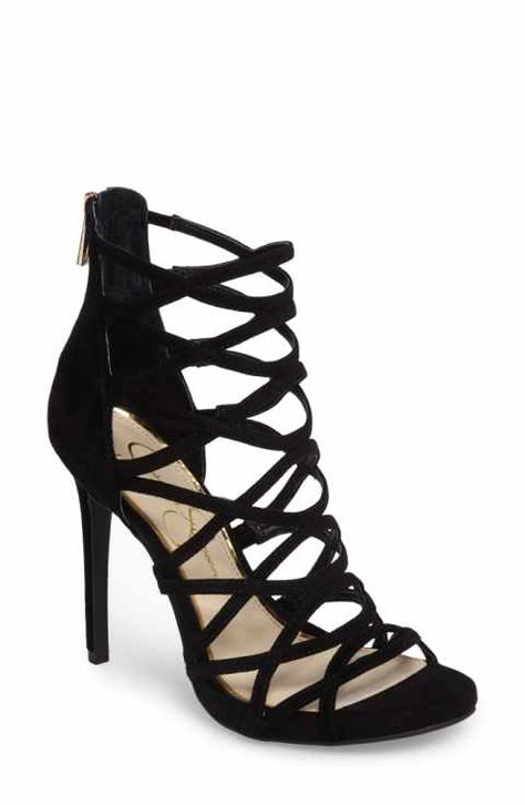 Cage Sandals, Black High Heel Lace-up Sandals For Party, Black High Heel Lace-up Sandals With Heel Strap, Elegant Black Lace-up High Heel Sandals, Black Synthetic Open Heel Lace-up Sandals, Caged Sandals, Cute Heels, Fancy Shoes, Perfect Shoes