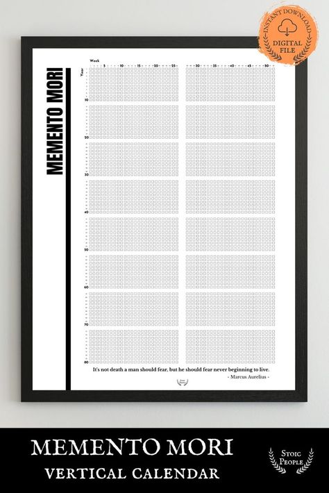 Life In Weeks Calendar, Memento Mori Calendar, Memento Mori Meaning, Seneca The Younger, Life Calendar, Daily Stoic, Vertical Calendar, Unus Annus, Weekly Calendar