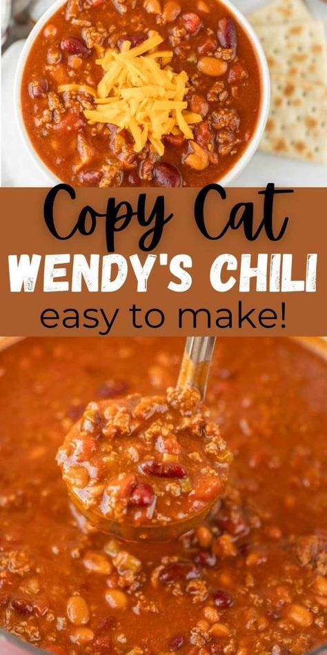 Chilli Recipe Crockpot, Wendy's Chili Recipe, Chili Side Dishes, Wendy's Chili, Wendys Chili Recipe, Chili Easy, Homemade Chili Recipe, Beef Chili Recipe, Bean Chili Recipe