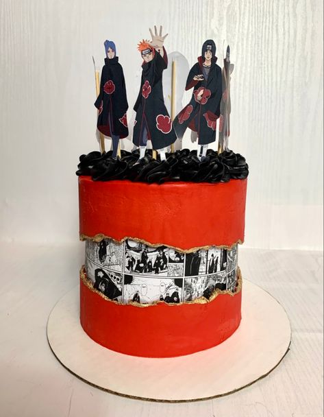 Akatsuki Cake Ideas, Manga Cake Ideas, Manga Birthday Cake, Naruto Wedding Theme, Akatsuki Cake, Naruto Theme Cake, Naruto Cake Ideas Birthdays, Anime Cake Design Birthday, Naruto Cake Design