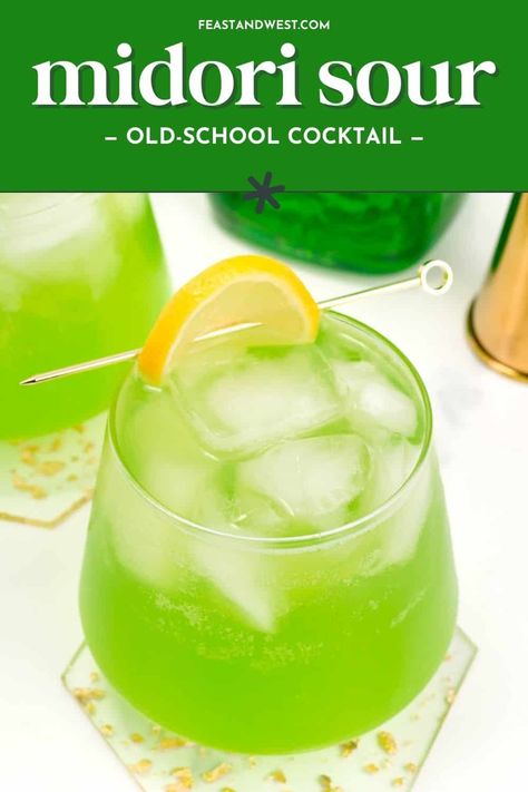 Party like it’s another decade with a bright green Midori Sour in hand. This colorful, old-school cocktail is fun for reminiscing, dancing like it’s the 80s or even celebrating holidays like Halloween and St. Patrick’s Day. Midori Sour Recipe Easy, Lemon Lime Cocktail, Drinks With Midori, Madori Sour, Easy Fruity Cocktails, Midori Sour Recipe, Midori Drinks, Midori Cocktails, Watermelon Cocktail Recipes