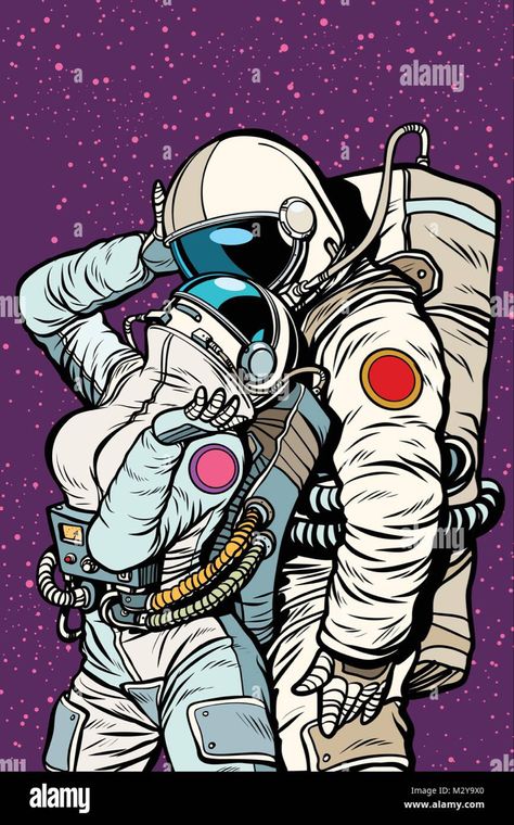 Astronaut Couple Wallpaper, Astronaut Couple, Woman Vector, Pop Art Retro, Cosmic Love, Retro Comic Book, Astronaut Art, Retro Comic, Vector Cartoon