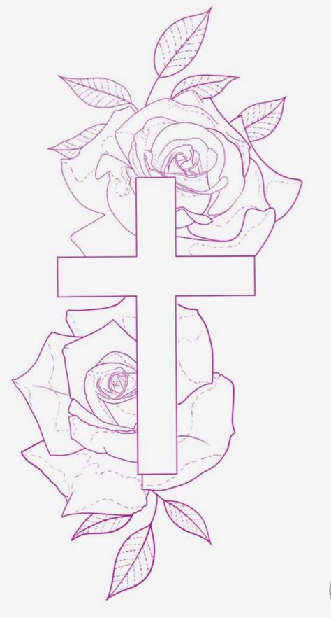 Mini Rose Tattoo, Cross With Roses, Rose Tattoo Stencil, Tattoo Graffiti, Half Sleeve Tattoos, Rose Drawing Tattoo, Half Sleeve Tattoos Drawings, Rose Stencil, Beginner Tattoos