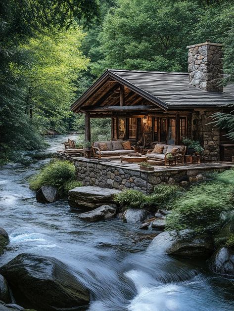 Riverside Retreat Cabin On The Lake, Cabin Photos, Small Cottage Designs, Cabin Vibes, Cottage Designs, Cozy Homes, Cozy Cabins, River Cabin, Lakeside Cabin