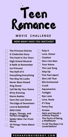 Romance Movies To Watch List, Teen Movies To Watch, Teen Romance Movies, Movies Romance, Movie Challenge, Best Teen Movies, Romcom Movies, Netflix Shows To Watch, Romance Movie