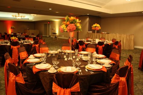 Burnt+Orange+Wedding+Decorations | burnt orange sash and gold charger plates and orange napkins Fall Themed Wedding Reception, Orange And Brown Wedding, Burnt Orange Weddings Decorations, Chocolate Brown Wedding, Autumn Details, Orange Wedding Decorations, Burnt Orange Wedding, Orange Wedding Colors, Yellow Wedding Theme