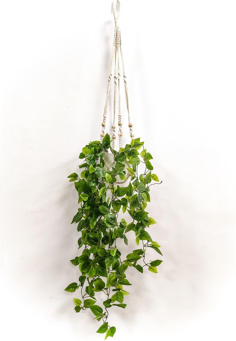 PRICES MAY VARY. [🌿 Package Includes] A complete set of hanging artificial plants with two approx. 2.5ft pothos faux plants, gray-green foliage, complete with a 29" in long macrame hanger, a plastic pot with 6.5" in opening diameter, 5.5" in height, and a plant hook in a set. This hanging artificial vines set can be easily assembled, just put the pot in the macrame plant hanger and put the fake plants in the planter, You can DIY lights and fake plants as you want, then hang it up. [🌿 Add Green Office Boho Decor, Wall Plants Indoor, Bedroom Plants Decor, Fake Vines, Plants For Home Decor, Office Boho, Home Decor Macrame, Fake Hanging Plants, Green Room Decor