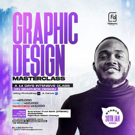 GRAPHIC DESIGN MASTERCLASS Class Poster Design, Photoshop Poster Design, Photoshop Course, Photoshop Tutorial Typography, Graphic Design Business Card, Graphic Design Course, Graphic Design Ads, Flyer And Poster Design, Learning Graphic Design