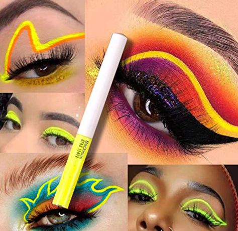 12 Beauty Products That Glow In The Dark Matte Eyeliner, Paint Makeup, Eye Makeup Cosmetics, Eyeliner Waterproof, Eyeliner Products, Neon Makeup, Shiny Eyes, Light Violet, Eyeliner Styles