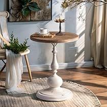 French Country End Tables, Round Table Farmhouse, Farmhouse Round Table, Round Side Table Living Room, Cedar Wood Siding, Farmhouse Table Base, Pedestal End Table, Dreamy Decor, Modern Farmhouse Table