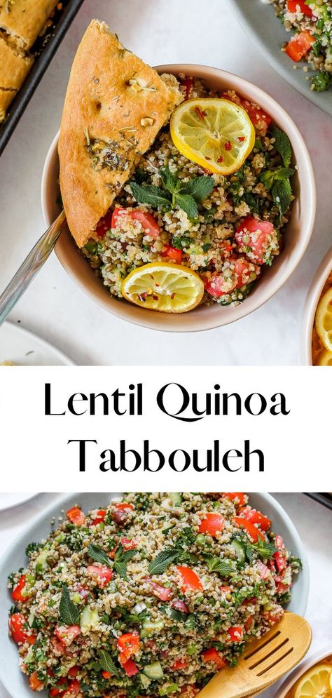 This lentil quinoa tabbouleh is super simple, healthy, and summery. It's packed with protein and summer herbs and veggies. Couscous Healthy, Lentil Quinoa, Lebanese Salad, Lentil Salad Recipes, Tabbouleh Recipe, Lentils And Quinoa, Quinoa Tabbouleh, Tabbouleh Salad, Lentil Salad