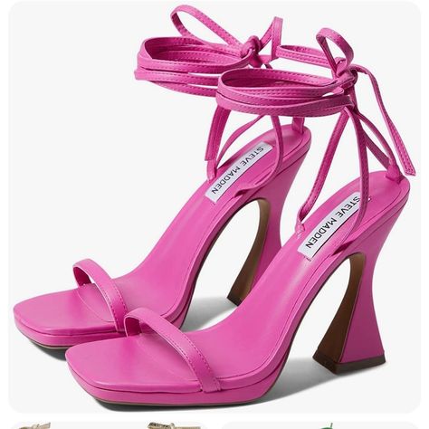 Steve Madden Lafayette Sandal - In Fushia Description: This Square-Toe Sandal Topped With Wraparound Ankle Straps Is Raised On A Tall, Sculptural Heel That Brings Individuality To Your Ensembles. -See Picture For A Tiny Tiny Flaw Details: Steve Madden Flared Block Heel Sandal Skinny Single Toe Strap Square Open Toe Design Wrap-Around Ankle Strap I've Tried To Include Any "Blemishes" This Is From Being Tried On In The Store. These Have Never Been Worn Out. These Are New But Without Box This Item Steve Madden Black Sandals, Nude Stiletto Heels, Steve Madden Platform Heels, Gold Glitter Shoes, Steve Madden Black Heels, Snake Heels, Hot Pink Heels, Steve Madden Pumps, Steve Madden Wedges