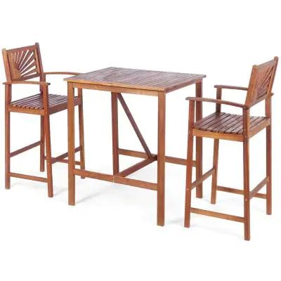 3PCS Bar Set Acacia Wood Bar Height Patio Bistro Dining Set Outdoor Table Haute Bar, Outdoor Patio Bar, Outdoor Bar Sets, Patio Bar Table, Patio Bar Stools, Bar Table Sets, Patio Bar Set, Bar Patio, Outdoor Bistro Set