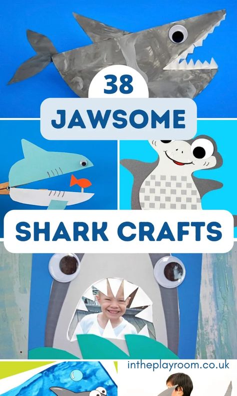 Summer Art Activities For Kids, Shark Crafts For Kids, Shark Crafts Preschool, Shark Science, Shark Crafts, Jawsome Shark, Toddler Language Development, Junk Modelling, Shark Activities