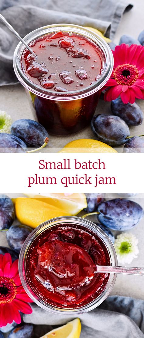 Easy Plumb Jam, Plum Jam Small Batch, Refrigerator Plum Jam, Plum Jam Recipe Easy Small Batch, Plum Freezer Jam Recipes No Pectin, Small Batch Plum Jam, Small Batch Plum Jam Recipe, Freezer Plum Jam Recipe Easy, Easy Plum Jam