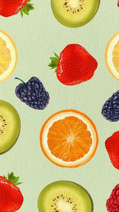 Djerf Avenue Wallpaper Fruit, Fruit Print Wallpaper, Phone Wallpaper Fruit, Vintage Fruit Wallpaper, Cute Fruit Art, Berry Wallpaper Aesthetic, Fruit Lockscreen, Lisa Says Gah Wallpaper, Fruit Widgets