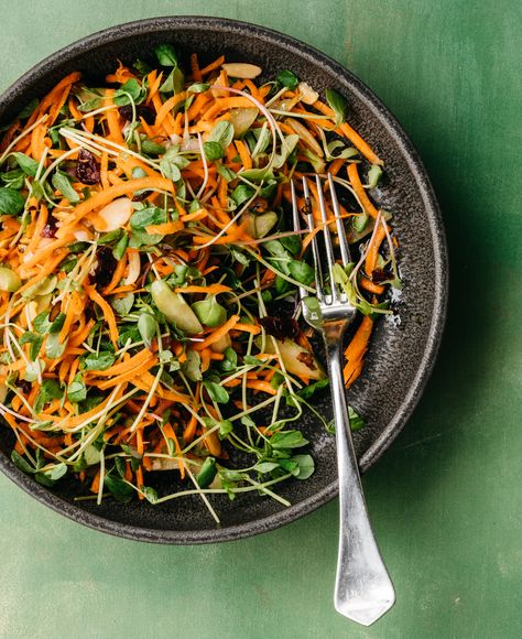 Carrot and Microgreen Salad — Edible Boston Microgreen Salad, Festive Salad, Microgreens Recipe, Lisa Evans, Orange Carrots, Winter Salads, Grow Microgreens, Squeezed Orange Juice, Sprouts Salad