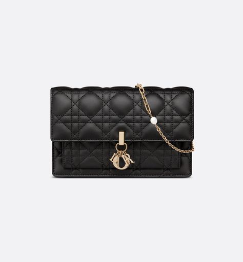 Miss Dior Chain Pouch Black Cannage Lambskin | DIOR Dior Chain, Dior Mini Bag, Dior Pouch, Dior Clutch, Dior Star, Christian Dior Couture, Backpack Tote Bag, Phone Pouch, Miss Dior