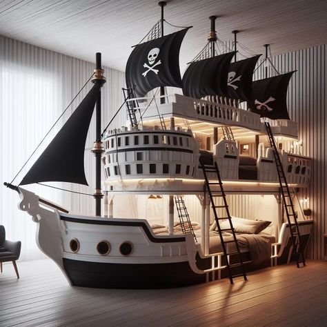 Ahoy, Matey! Discover the Adventure of Pirate Ship Bunk Bed With Rooms Mountain Dream Homes, Pirate Room, Home Theater Room Design, Theater Room Design, Dream Bedroom Inspiration, Ahoy Matey, Bunk Bed Designs, Kids Bedroom Design, Home Theater Rooms