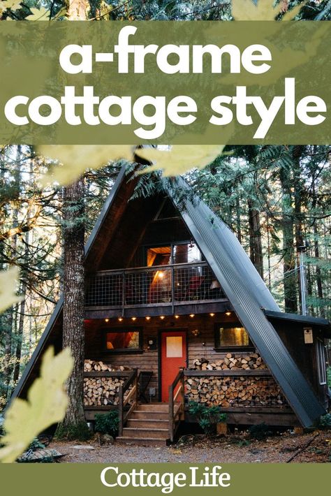 Take a peak inside this updated A-frame style cabin. The renovation was done on a small budget. #homedesign #homedecor #cabin #aframe #interiordesign #bedroom #bathroom #design #kitchenideas #CottageLife A Frame Cabin Exterior Paint Colors, A Frame Kit Homes, A Frame Cabin Decorating Ideas, A Frame Cabin Ideas, A Frame Decorating Ideas, A Frame Interior Decorating Ideas, A Frame Cabin Kitchen, A Frame Cabin Exterior, Small A Frame Cabin Interior