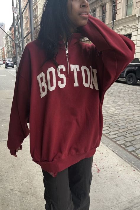 Brandy Hoodie, Boston Sweatshirt, Brandy Melville Sweatshirt, Boston Red, Fitness Inspo, Brandy Melville, Pullover Sweatshirt, Oversized Fits, Capsule Wardrobe