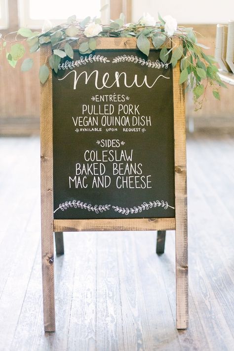 Rustic wedding menu: http://www.stylemepretty.com/ohio-weddings/columbus/2015/09/30/romantic-outdoor-bohemian-woodland-wedding/ | Photography: Leigh Elizabeth - http://www.leighelizabeth.com/ Rustic Wedding Menu, Ikea Wedding, Wedding Food Menu, Rustic Wedding Decorations, Chalkboard Wedding, Chalkboard Sign, Ohio Wedding, Woodland Wedding, Wedding Signage