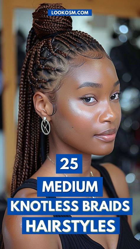 Steal the Spotlight: 25 Medium Knotless Braids Hairstyles Medium Knotless Braids Hairstyles, Easy Hairstyle Tutorials, Rainbow Hairstyles, Medium Knotless Braids, Knotless Braids Hairstyles, Braided Updo Styles, Different Braid Styles, Cornrows With Box Braids, Latest Braided Hairstyles