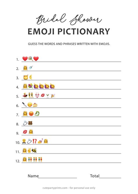 Free Printable Bridal Emoji Pictionary Bridal Emoji Pictionary Answers, Bridal Shower Pictionary, Bridal Pictionary, Bridal Emoji Pictionary, Pictionary Words, Bridal Shower Games Prizes, Cupcake Toppers Free, Baby Shower Candy Bar, Emoji Pictionary