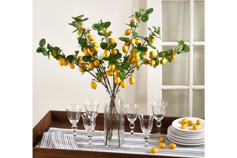 Faux Lemon Branches (Set of 4) | Ashley Furniture HomeStore Lemon Table Decor, Lemon Centerpieces, Lemon Branch, Fruits Decoration, Lemon Kitchen Decor, Kitchen Table Centerpiece, Lemon Kitchen, Lemon Decor, Decor Pillows