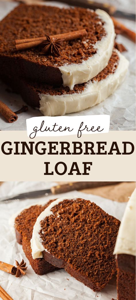 Enjoy the holidays with this delicious gluten free gingerbread loaf! Packed with cozy spices like ginger, cinnamon, and nutmeg, this moist treat captures the spirit of the season. Whether you're cozying up by the fire with a hot cocoa or sharing it with loved ones, this gluten free gingerbread loaf is sure to bring warmth and joy to your home. Gluten Free Christmas Baking Glutenfree, Gingerbread Cake Gluten Free, Gluten Free Dessert Loaf, Paleo Gingerbread Loaf, Wheat Free Desserts Recipes, Gluten Free Gingerbread Muffins, Gluten Free Chocolate Bread, Loopy Whisk Gluten Free Bread, Gluten Free Ginger Cake