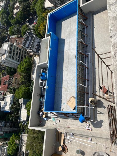 Prefab pool for Rooftop Frp Swimming Pool, Terrace Pool Design, Rooftop Swimming Pool Home, Rooftop Pool Ideas, Rooftop Terrace Pool, Roof Swimming Pool, Pool Rooftop, Rooftop Swimming Pool, Small Apartment Building Design