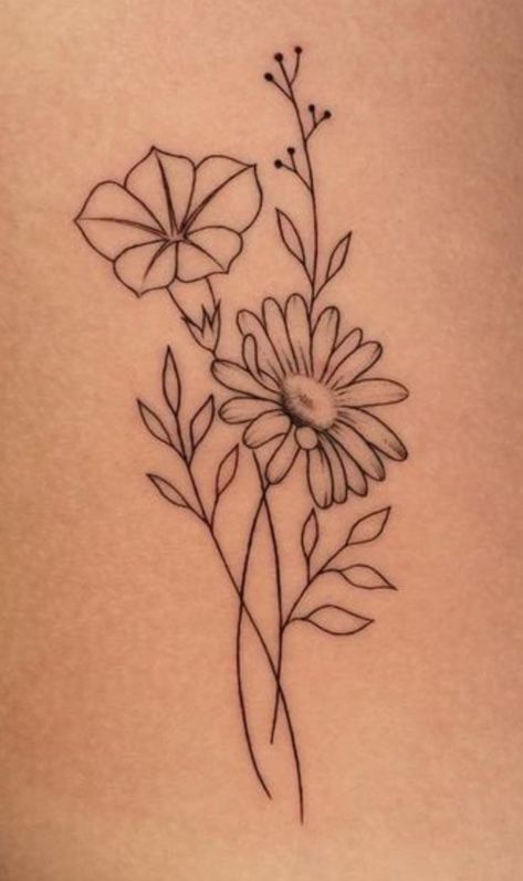 Aster Daisy Tattoo, Daisy And Morning Glory Flower Tattoo, Daisy And Morning Glory Tattoo, April Daisy Flower Tattoo, Morning Glory And Aster Tattoo, Aster And Morning Glory Flower Tattoo, Aster And Morning Glory Tattoo, Aster Tattoo, Morning Glory Tattoo