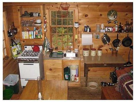 Homestead Shelter: 400 sq ft off grid cabin kitchen Small Log Cabin Kitchens, Small Cabin Kitchen Ideas, Log Cabin Kitchen Ideas, Small Cabin Kitchens, Small Cabin Ideas, Cabin Pictures, Cabin Fun, Log Cabin Kitchens, Dapur Rustic