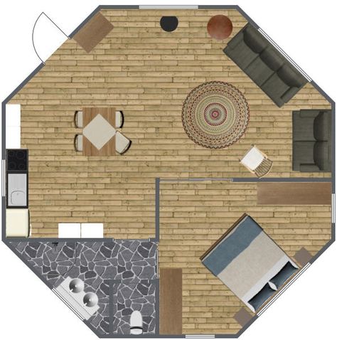 Bunker Ideas Design, Octagon Cabin, Octagon House Plans, Yurt Homes, Octagon Room, Hexagon House, Round House Plans, Octagon House, Hotel Floor Plan