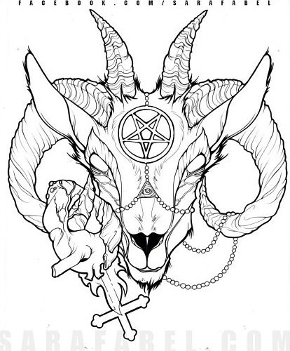 Satanic Coloring Pages, Head Outline Tattoo, Satanic Goat Head, Satanic Goat, Gotik Tattoo, Head Outline, Satanic Tattoos, Tier Tattoo, Goat Head