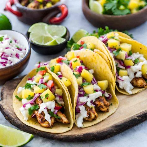 Jerk Fish Tacos, Jamaican Tacos, Jamaican Jerk Tacos, Jerk Chicken Tacos Recipe, Jamaican Jerk Chicken Tacos, Caribbean Jerk Chicken Wrap, Jerk Jackfruit Tacos, Chicken Tacos With Pineapple Salsa, Jerk Chicken Tacos With Pineapple Salsa