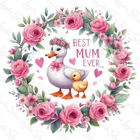 Digital Gift Ideas, Best Mum Ever, Baby Duck, Modern Art Printables, Beste Mama, Baby Ducks, Clip Arts, Pink Floral Pattern, Digital Gifts