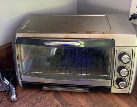 How I Changed The Color Of My Toaster Oven How To Hide Toaster Oven On Counter, Cute Toaster Oven, Toaster Oven On Countertop Ideas, Toaster Oven Cover, High Heat Spray Paint, High Heat Paint, Heat Spray, Kitchen Floors, New Paint Colors