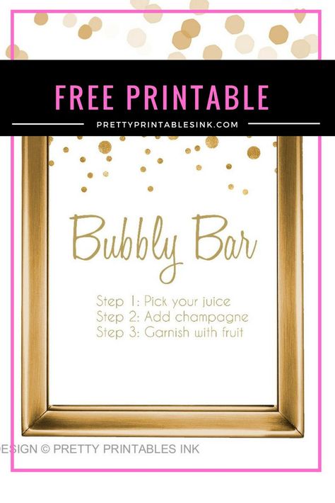 FREE bubbly bar sign from Pretty Printables Ink! {prettyprintablesink.com} Momosa Mimosa Bar Sign Printable Free, Mimosa Bar Printables, Pretty Dining Table, Table Decorations For Thanksgiving, Printable Signs Free, Bubbly Bar Sign, Rustic Bridal Shower Games, Bridal Shower Bachelorette Party Ideas, Prosecco Bar